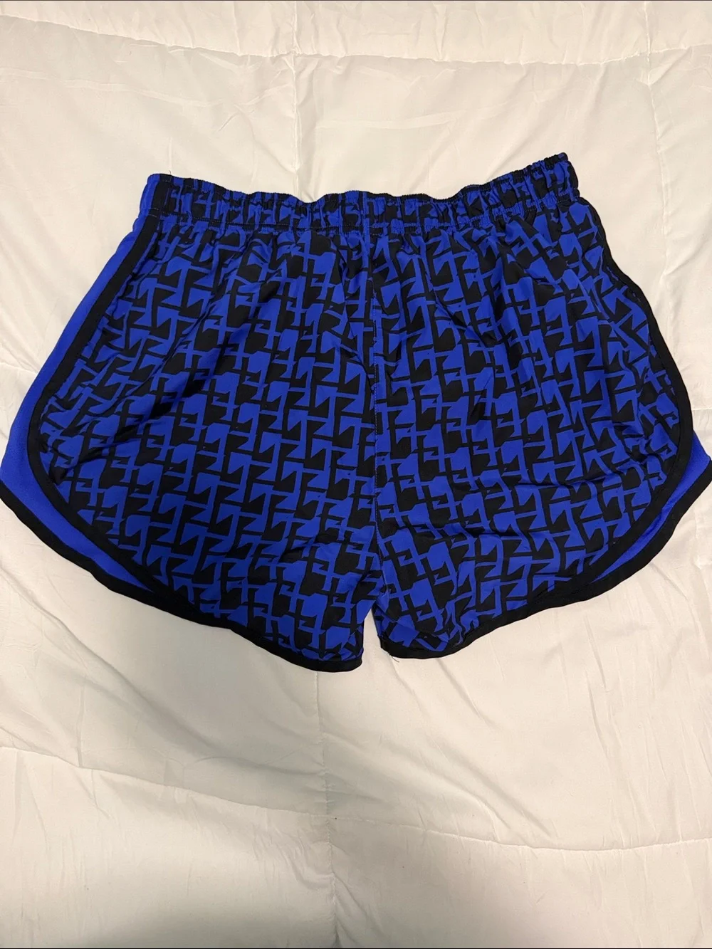 Nike Women's Royal Blue and Black Geometric Athletic Shorts
